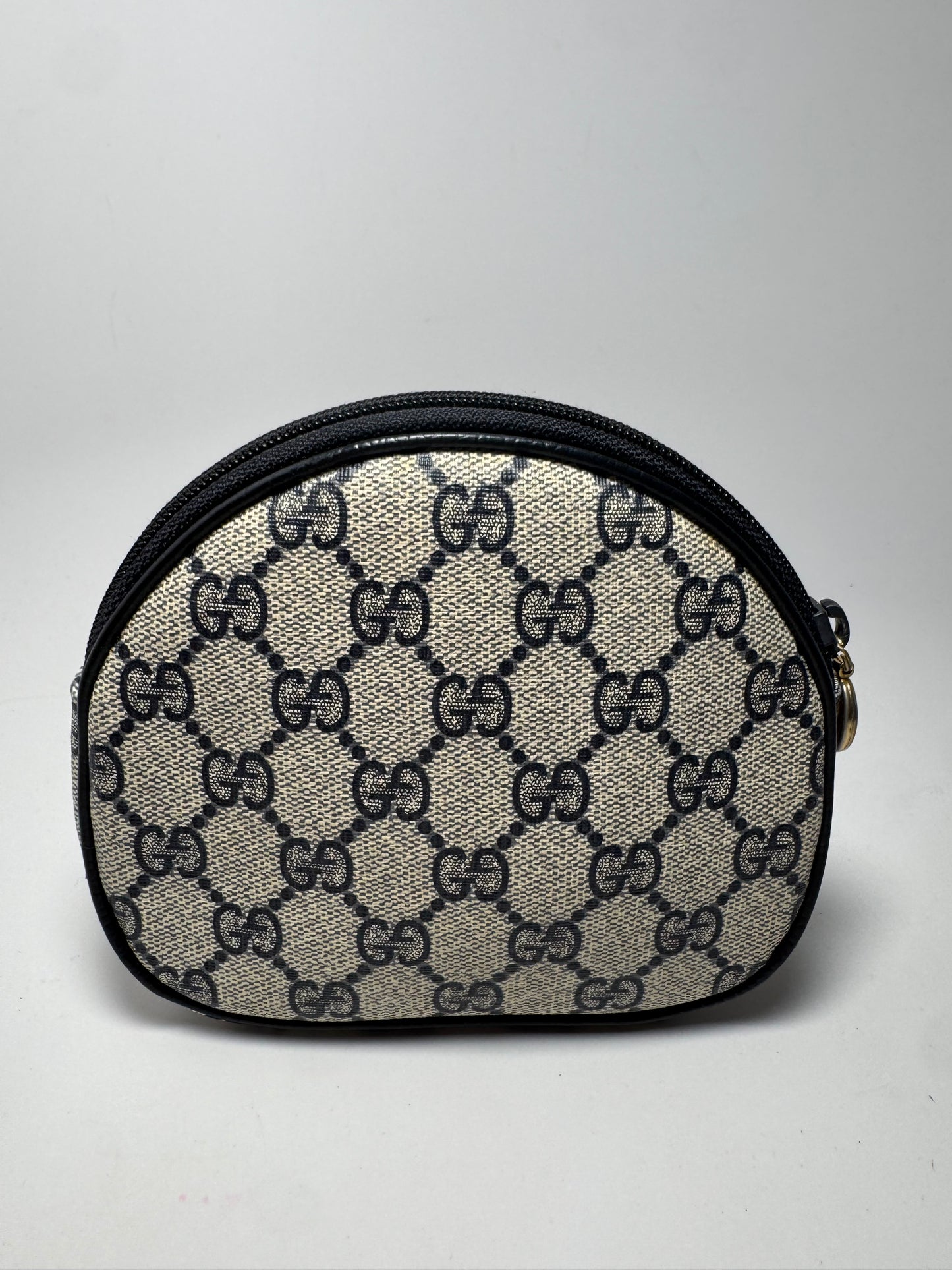 Gucci Web Canvas & Leather Navy Grey Dome Pouch/Cosmetic Case
