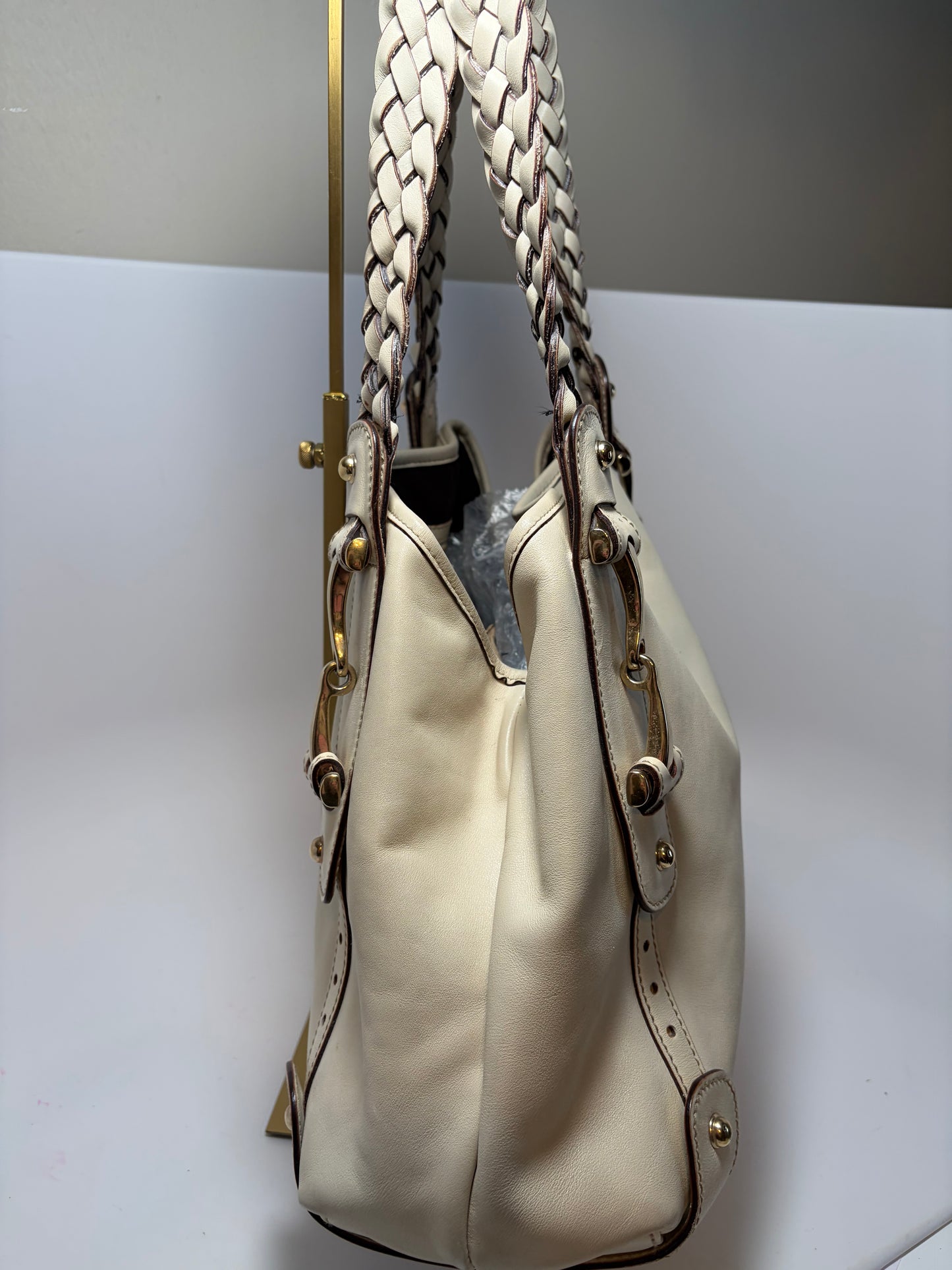 Gucci Pelham Shoulder Bag Ivory Leather w/Braided Handle