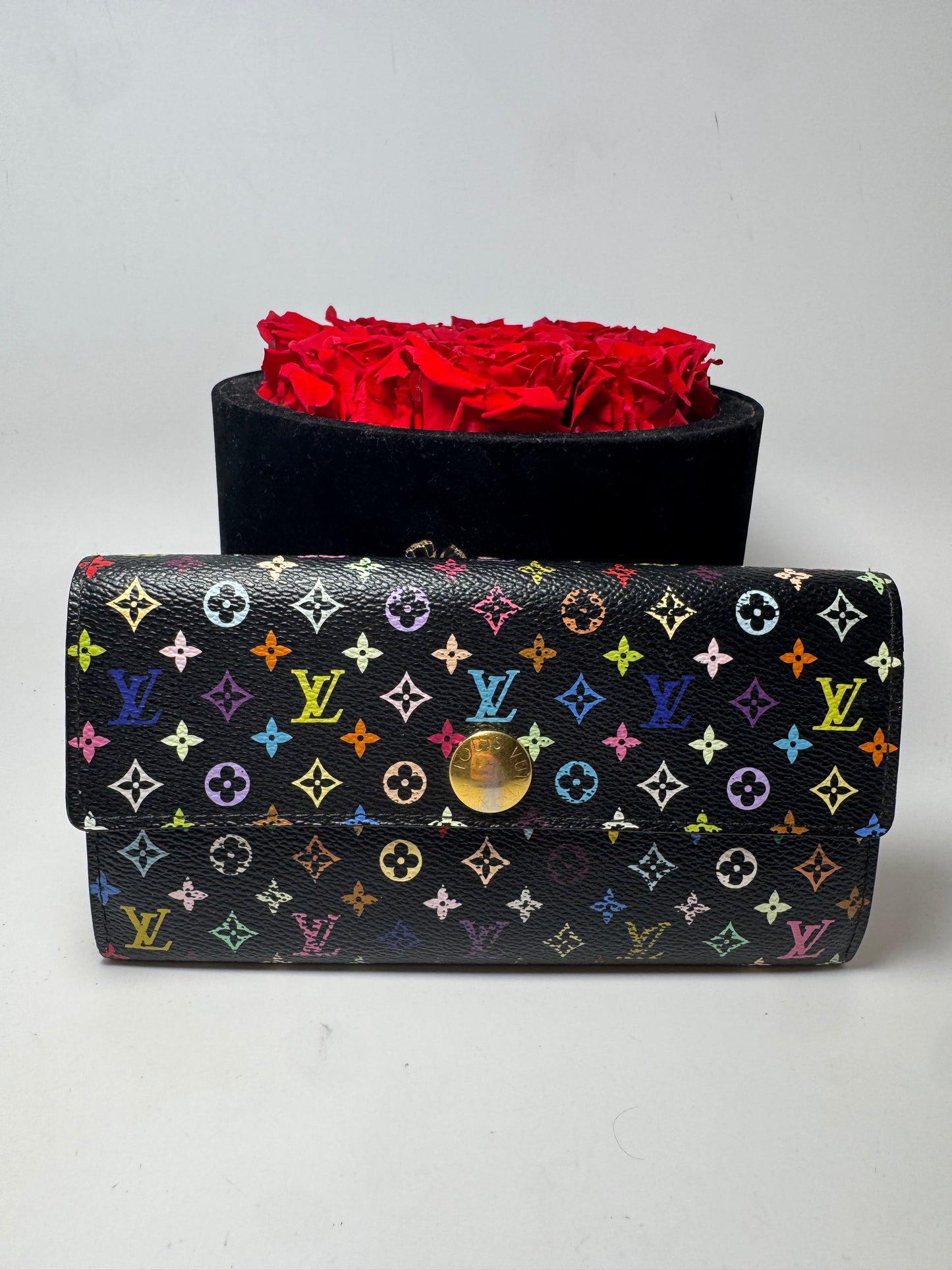 Louis Vuitton Black Multicolor Sarah Wallet Murakami Piece Fair Condition
