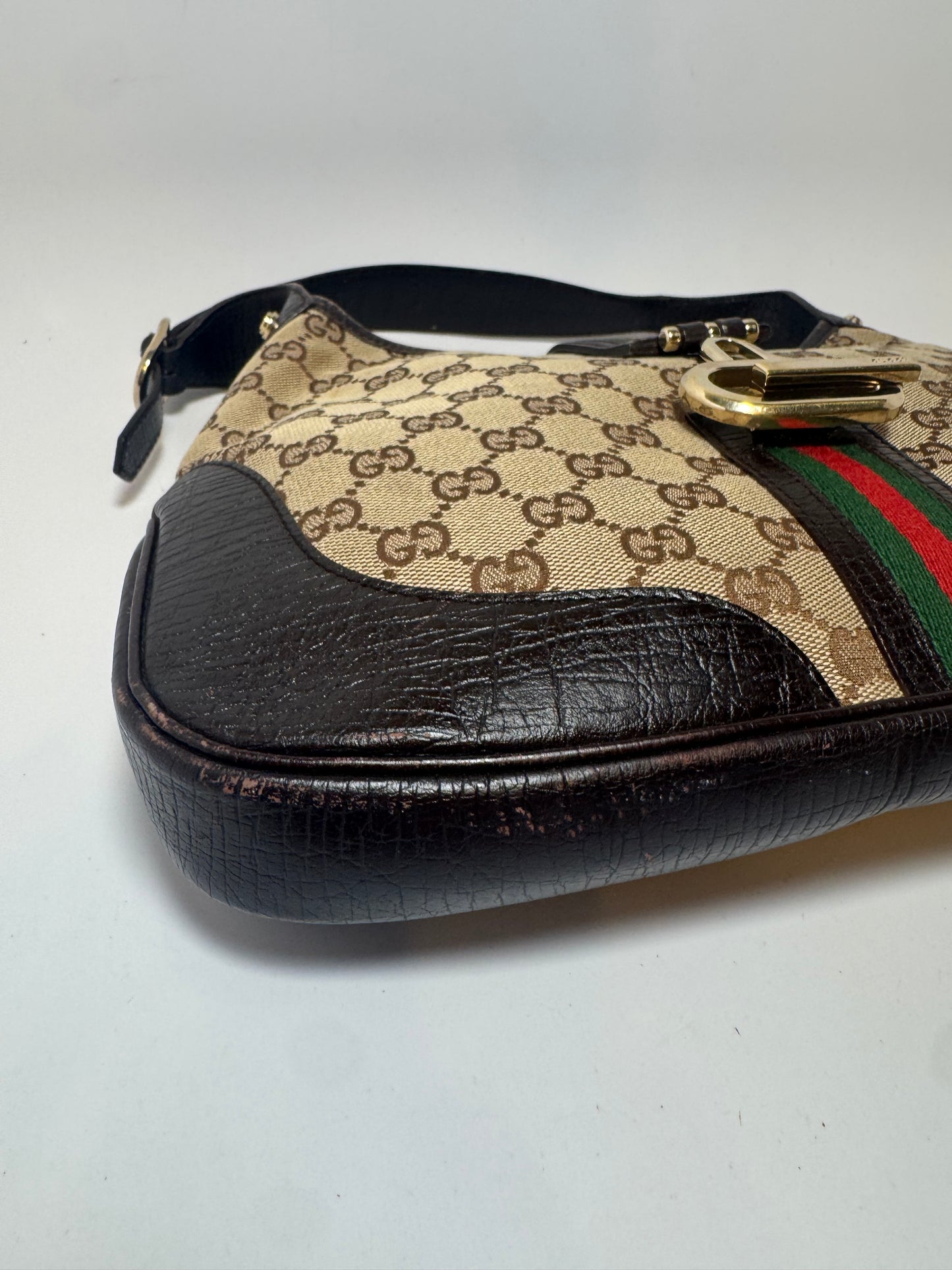 Gucci Jackie Sherry Line Monogram Canvas & Leather Shoulder Bag