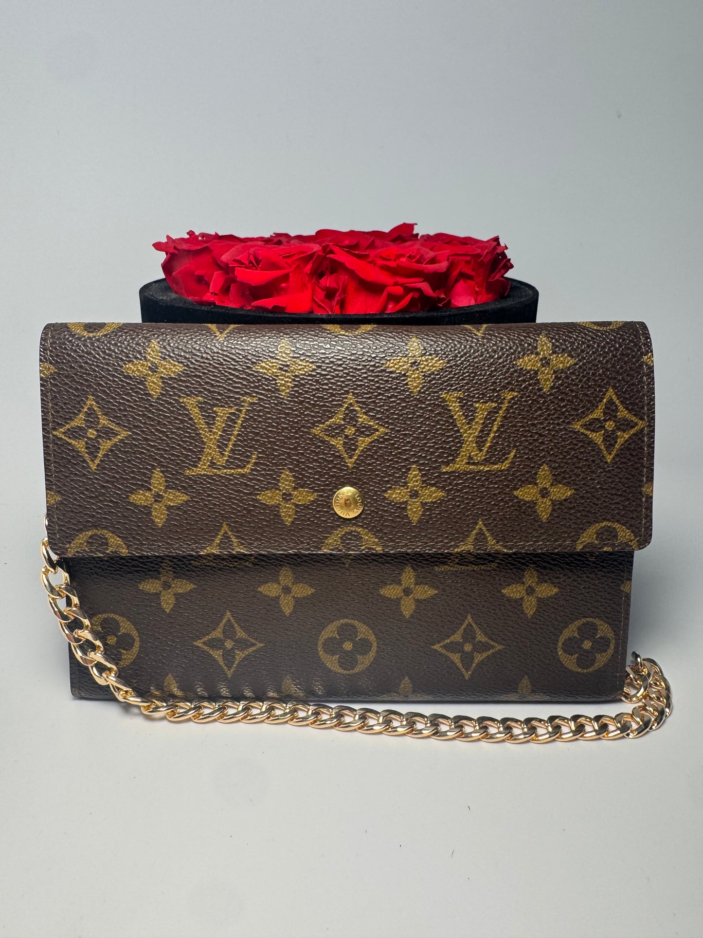 Louis Vuitton Trifold Pochette Passport Holder Monogram Wallet on Chain