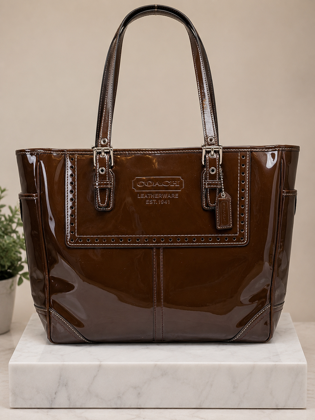 Coach Patent Leather Shoulder Bag/Tote in Chocolate Brown