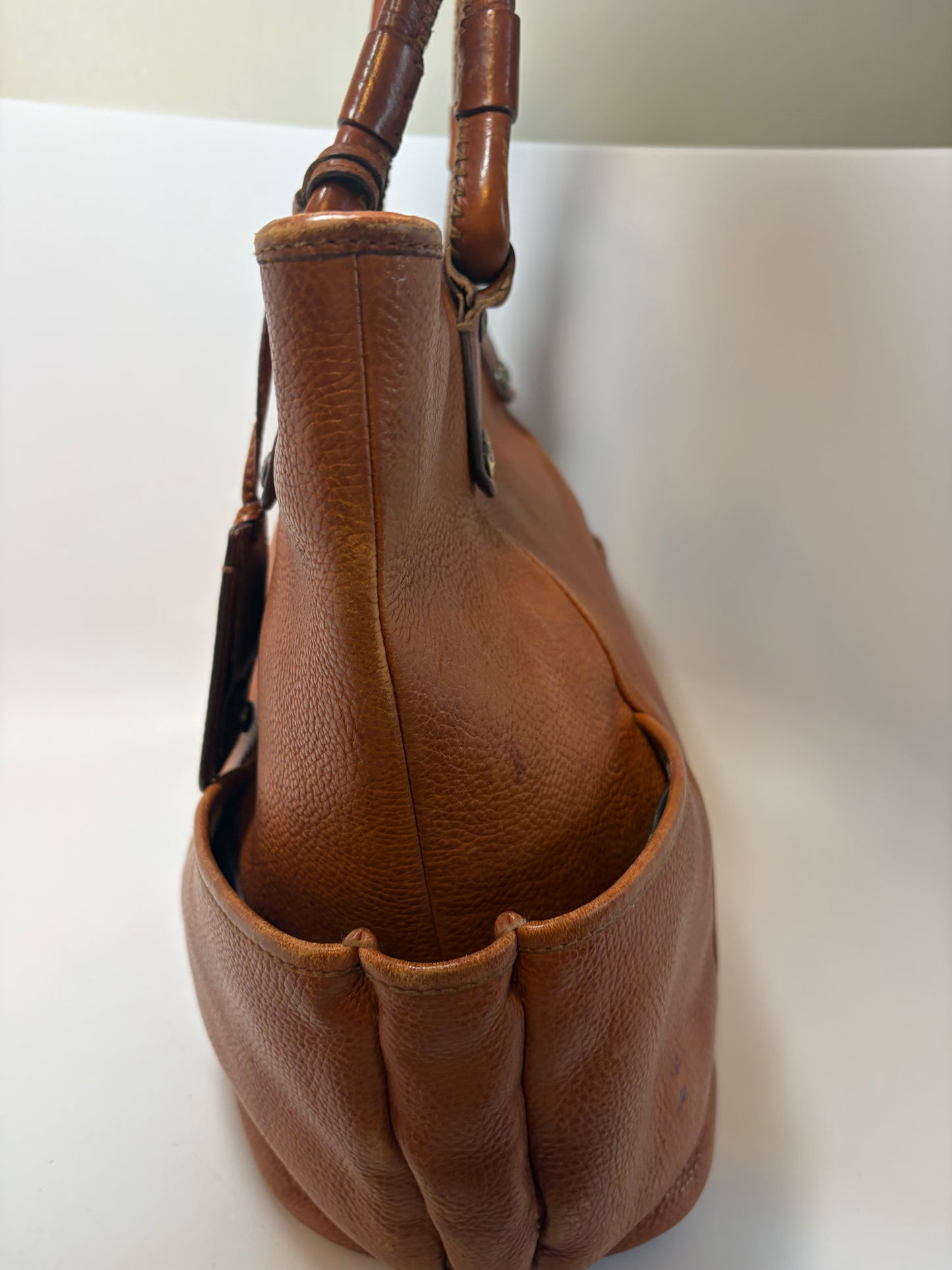 Burberry Large Pebbled Leather Tote W/Plaid Check Interior