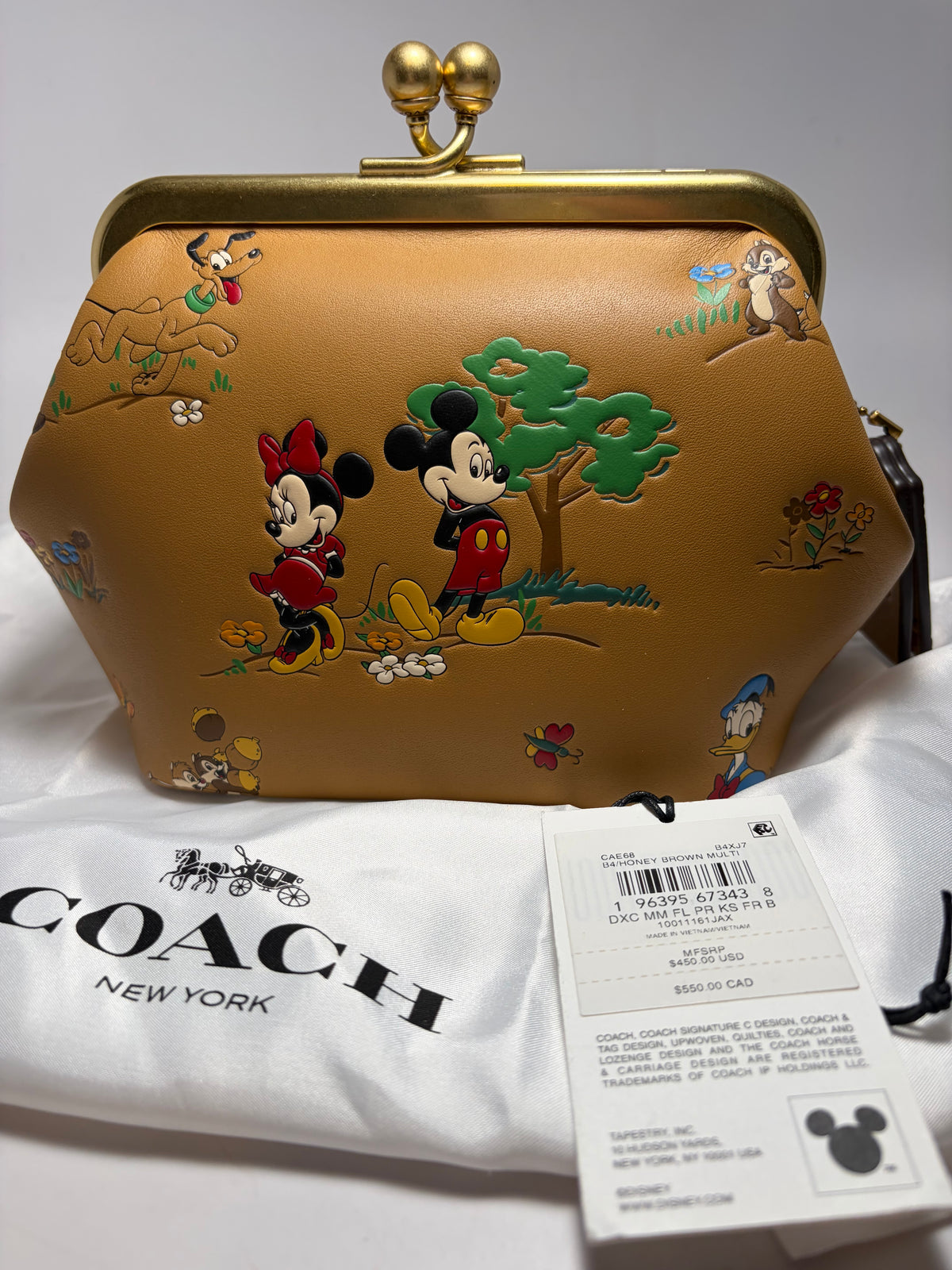 Coach x Disney Mickey & Friends Honey Brown Kiss Lock Crossbody NWT