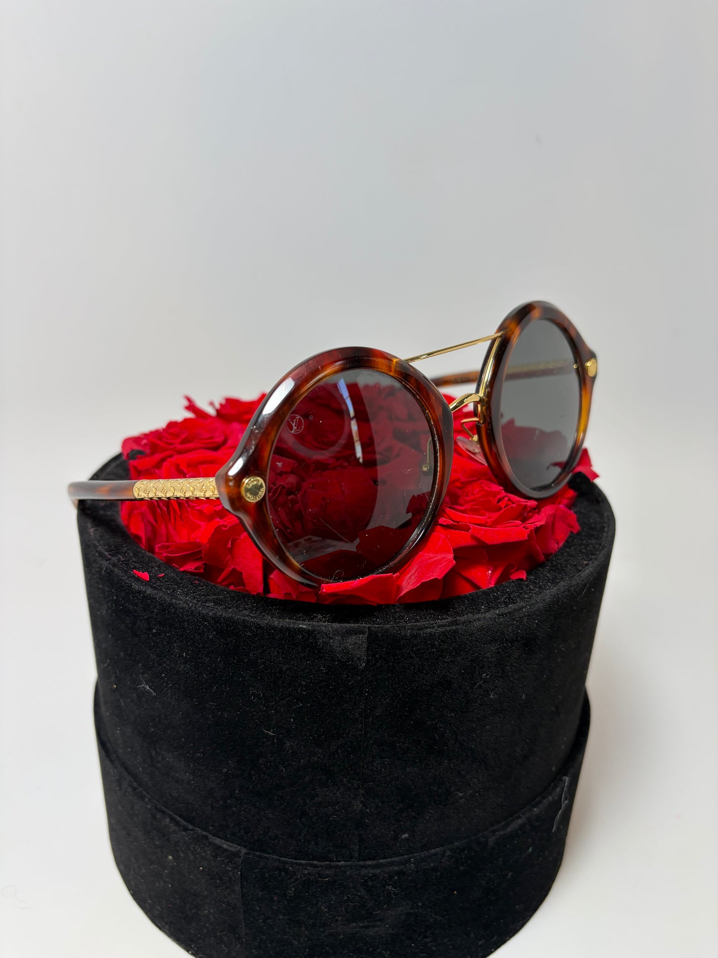 Louis Vuitton Brown Tortoise Round Sunglasses with Gold Monogram Details