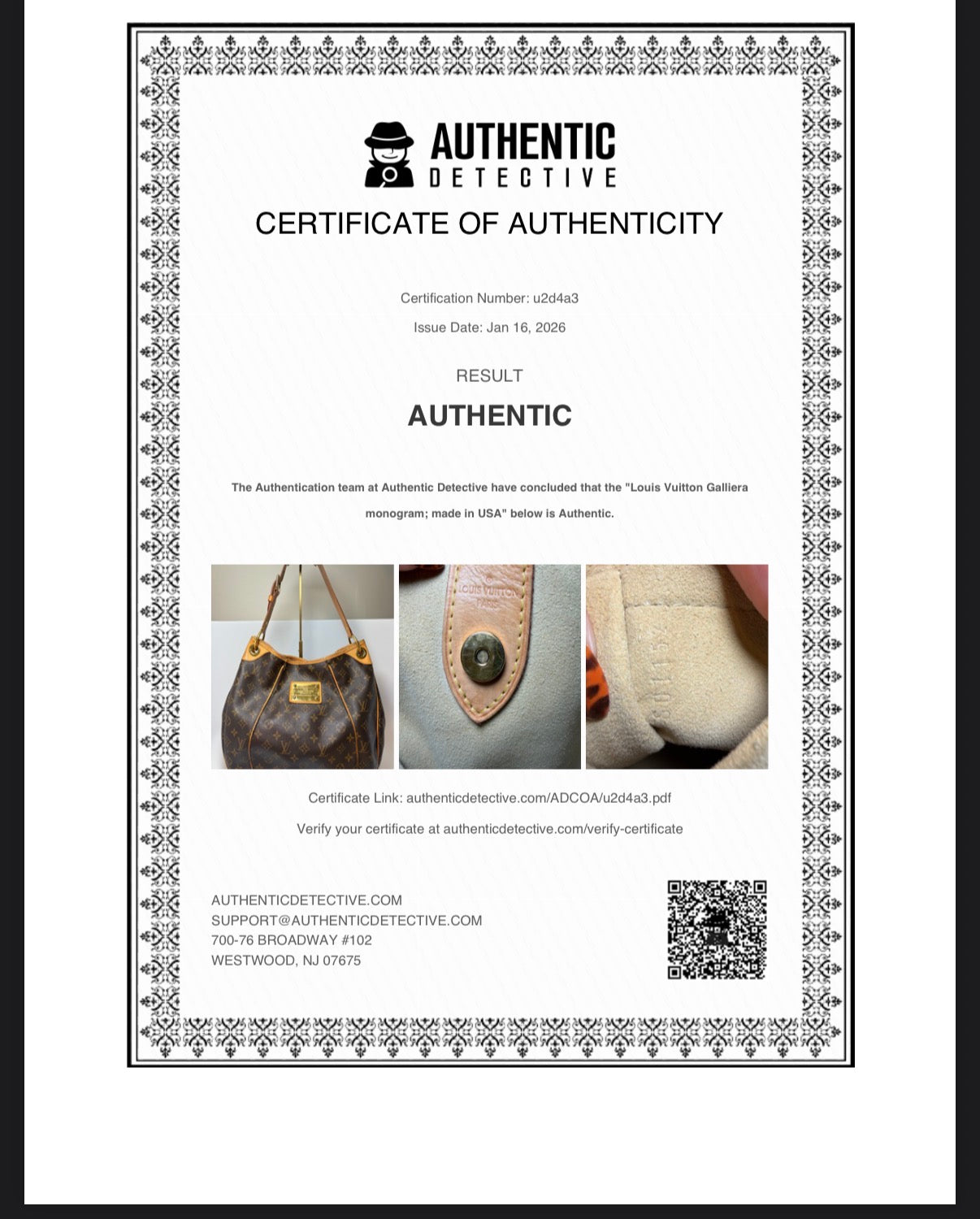 Louis Vuitton Galleria PM Monogram Shoulder Bag with COA