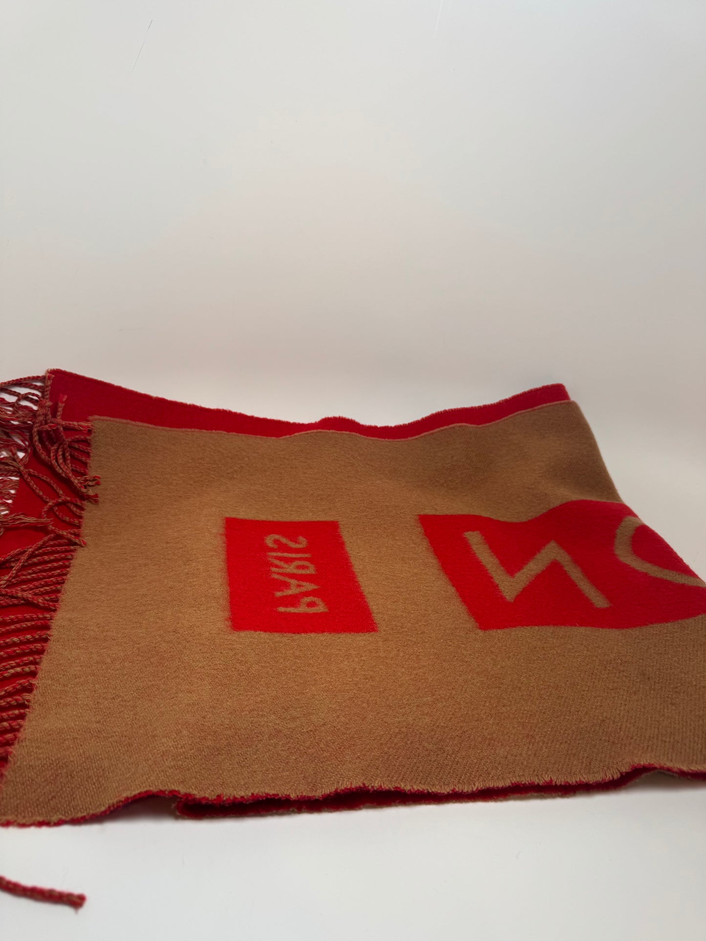 Louis Vuitton Red & Camel Double-Sided 100% Cashmere Winter Scarf Luxury Fashion