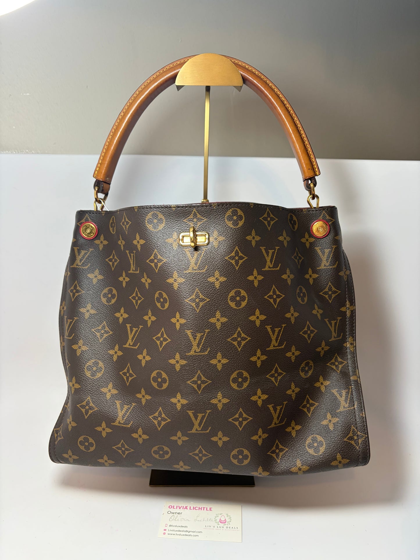 Louis Vuitton Gaia Brown Monogram Shoulder Bag w/Red Leather
