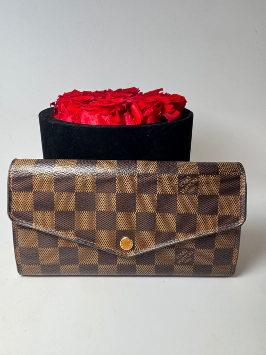 Louis Vuitton Damier Ebene Sarah Wallet w/Ballerine Pink Interior