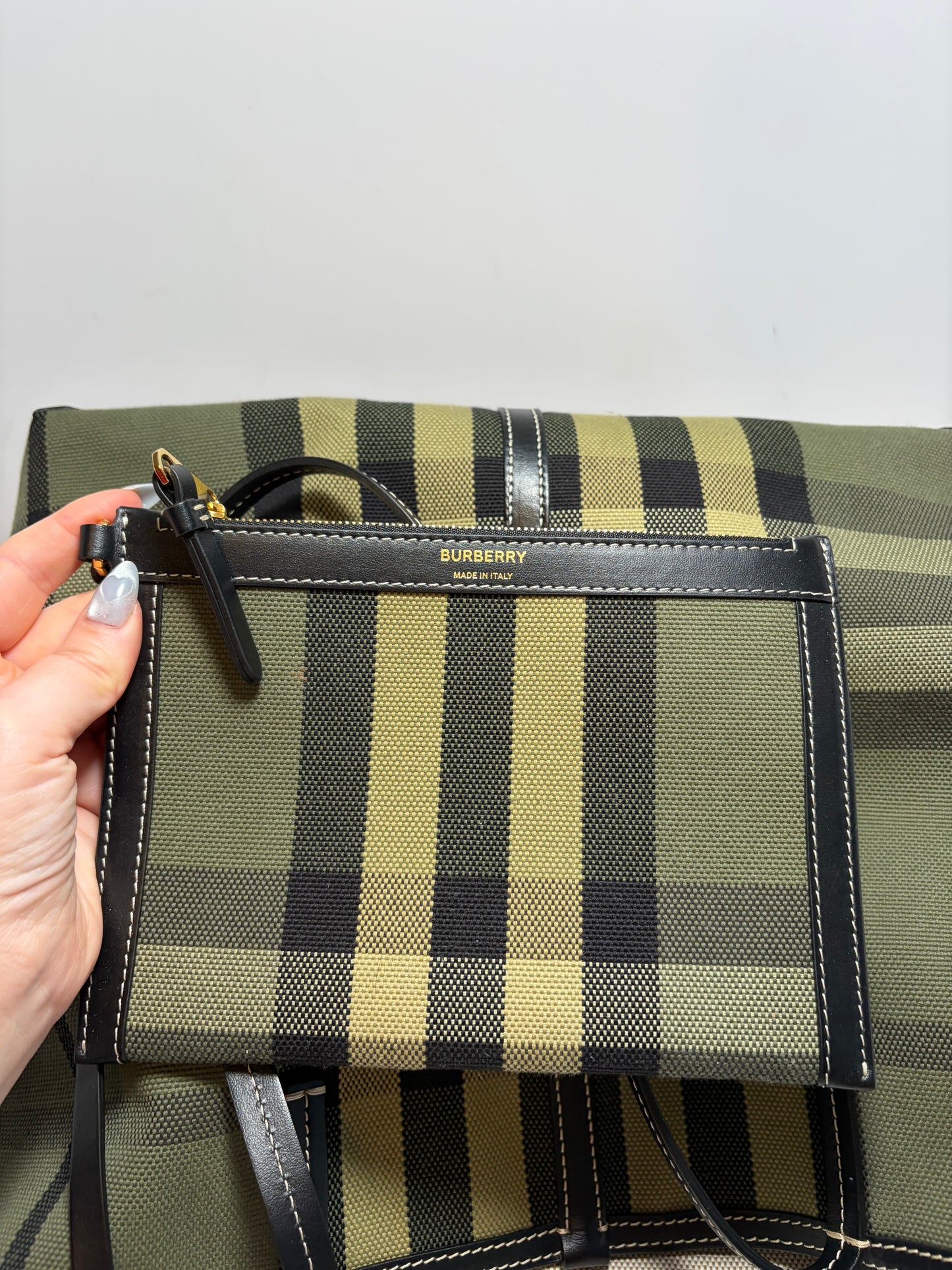 Burberry Check Canvas Tote Green & Khaki and Wristlet