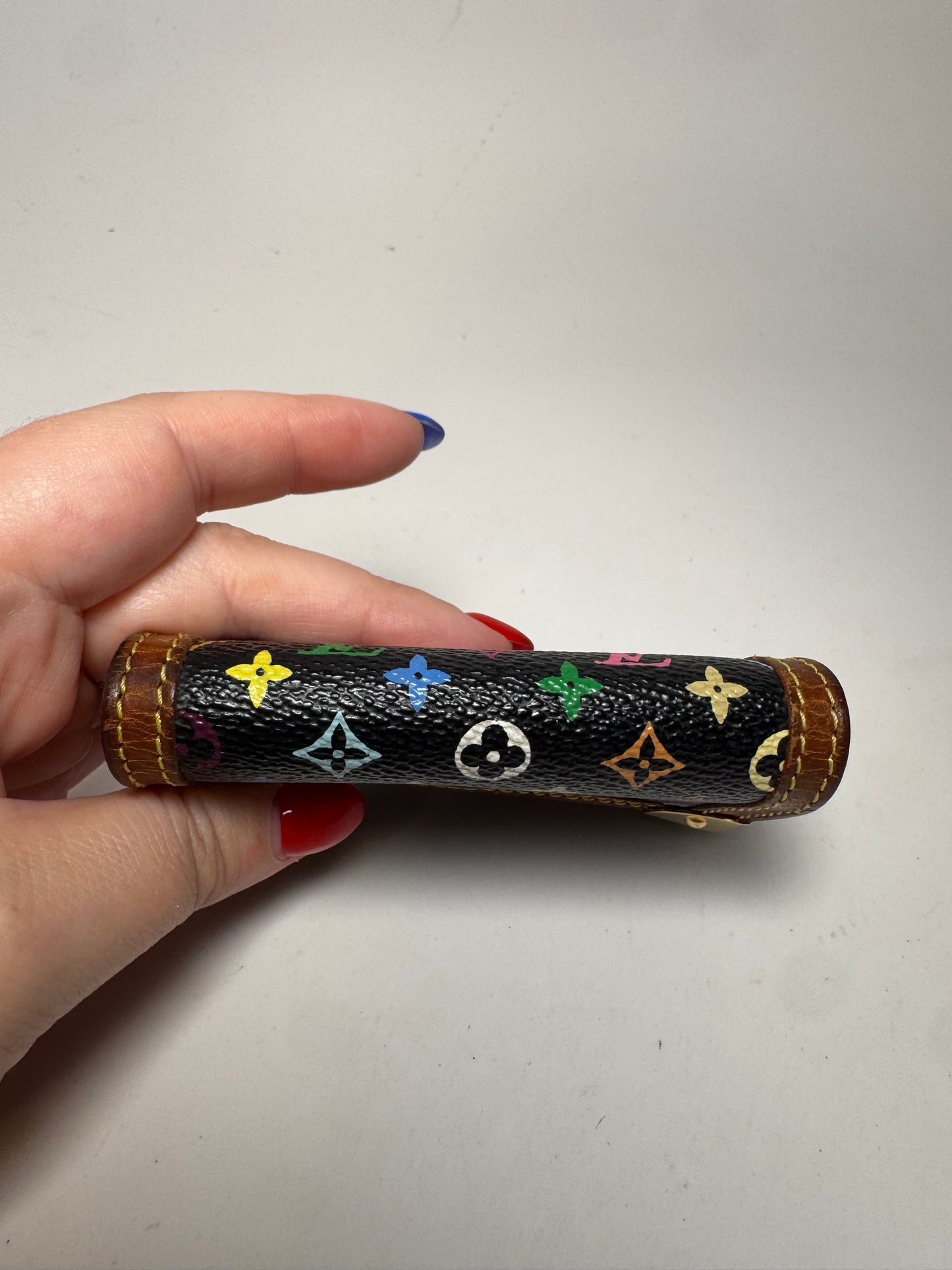 Louis Vuitton x Murakami Black Multicolor Monogram Porte Monnaie Plat Coin Purse Wallet