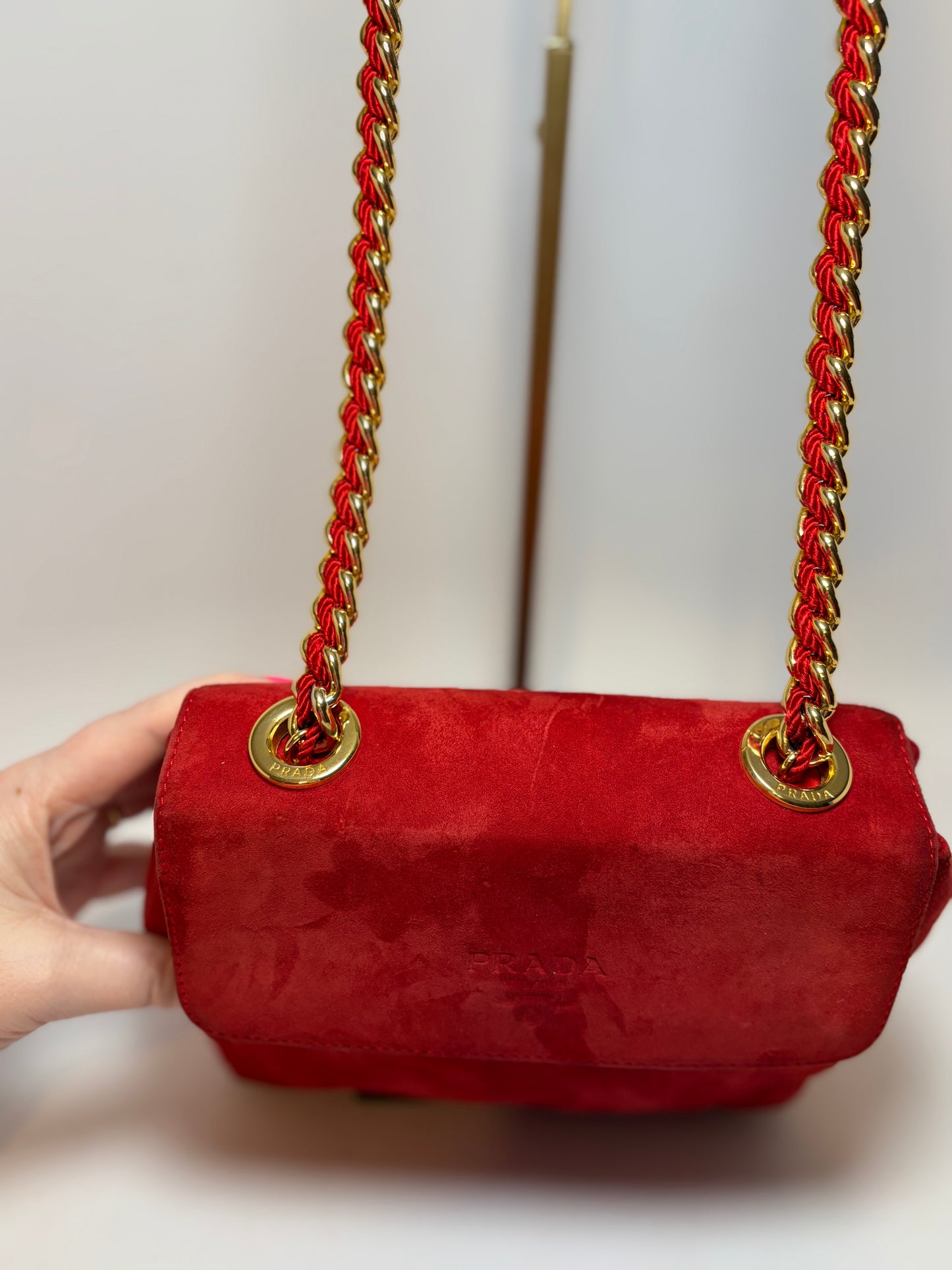 Prada Red Suede Chain Shoulder Bag