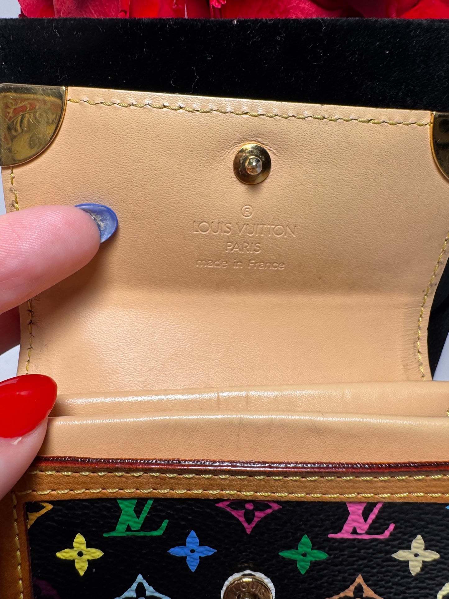 Louis Vuitton x Murakami Black Multicolor Monogram Porte Monnaie Plat Coin Purse Wallet