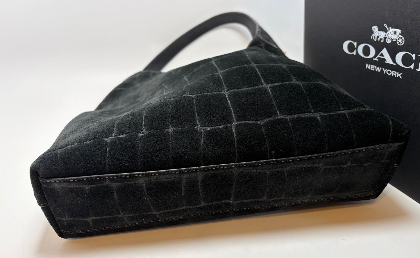 Coach Brooklyn 28 Black Suede Croc Embossed Shoulder Bag