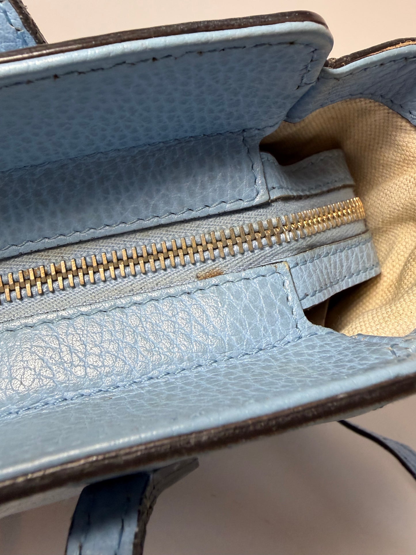 Gucci Mini Swing Tote Baby Blue Pebble Leather w/Crossbody Strap