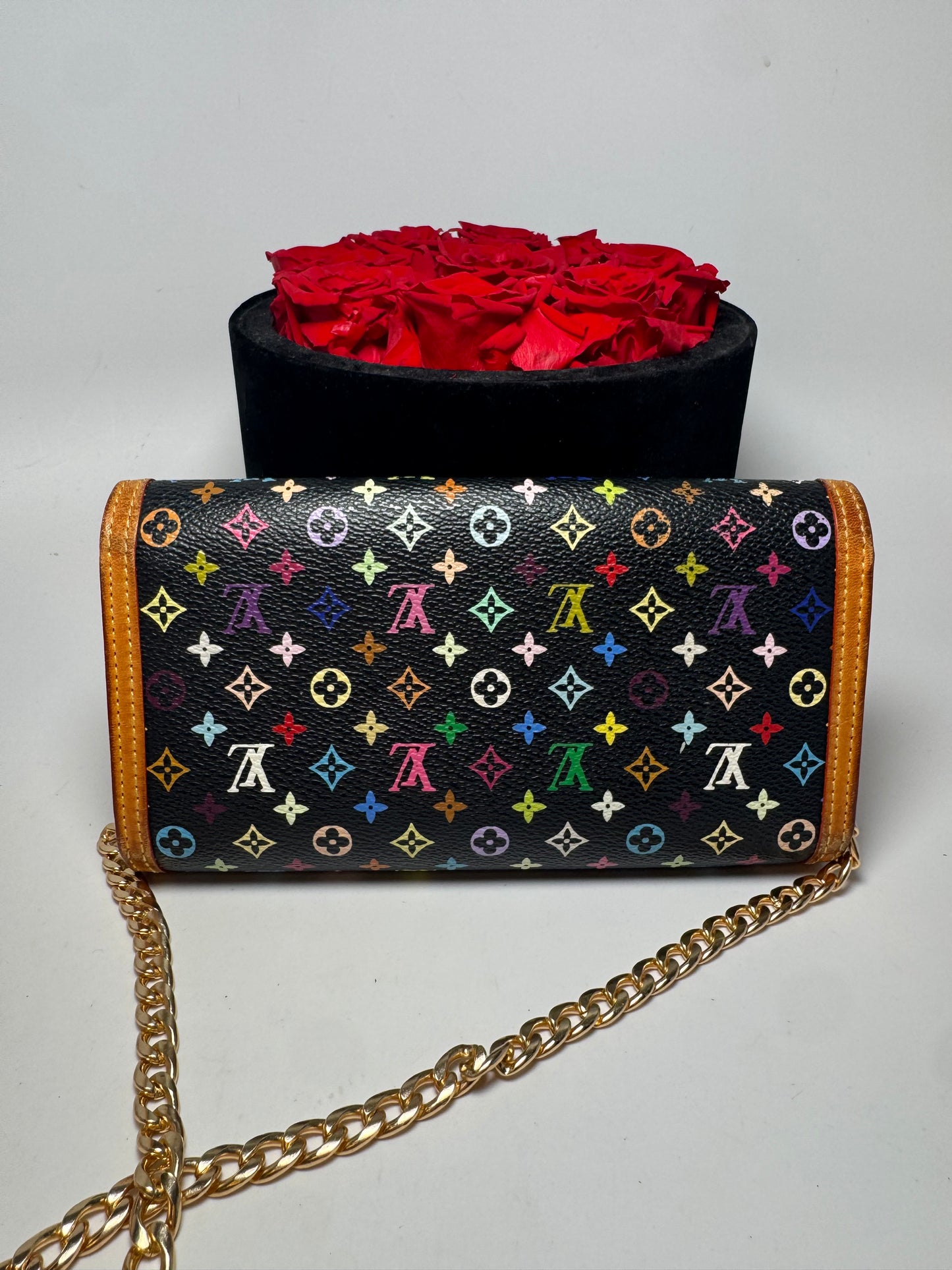 Louis Vuitton Black Multicolor Porte Tresor International Wallet w/Chain – Murakami Collection
