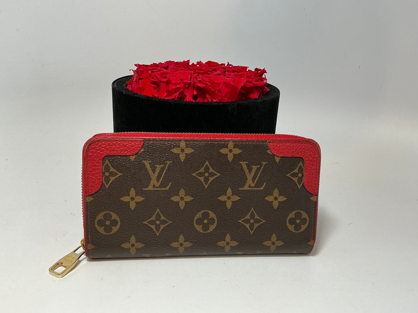 Louis Vuitton Retiro Monogram & Red Leather Wallet