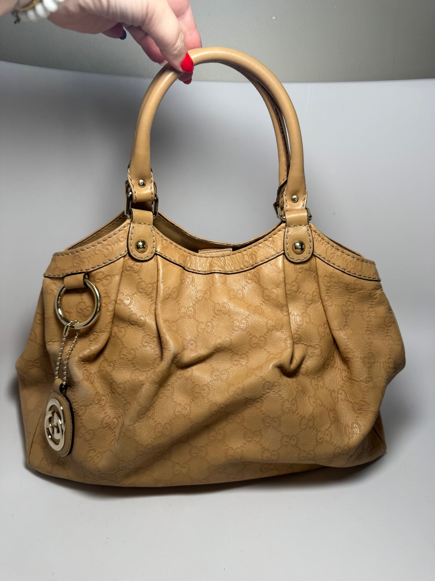 Gucci Sukey Tote Guccissima Leather Hand Bag Beige/Tan