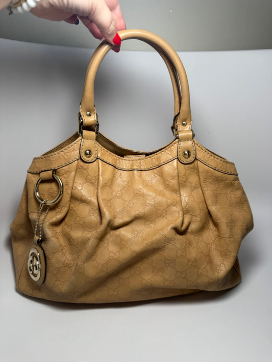 Gucci Sukey Tote Guccissima Leather Hand Bag Beige/Tan