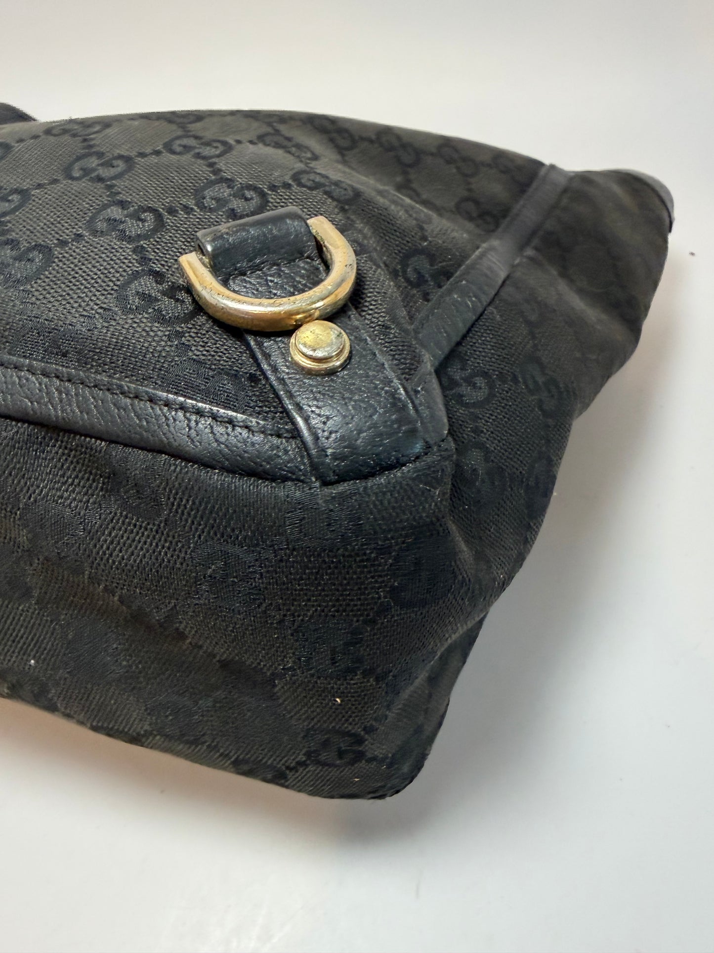 Gucci Abbey Tote Black GG Monogram Canvas & Leather comes with certificate of authenticity from Entrupy