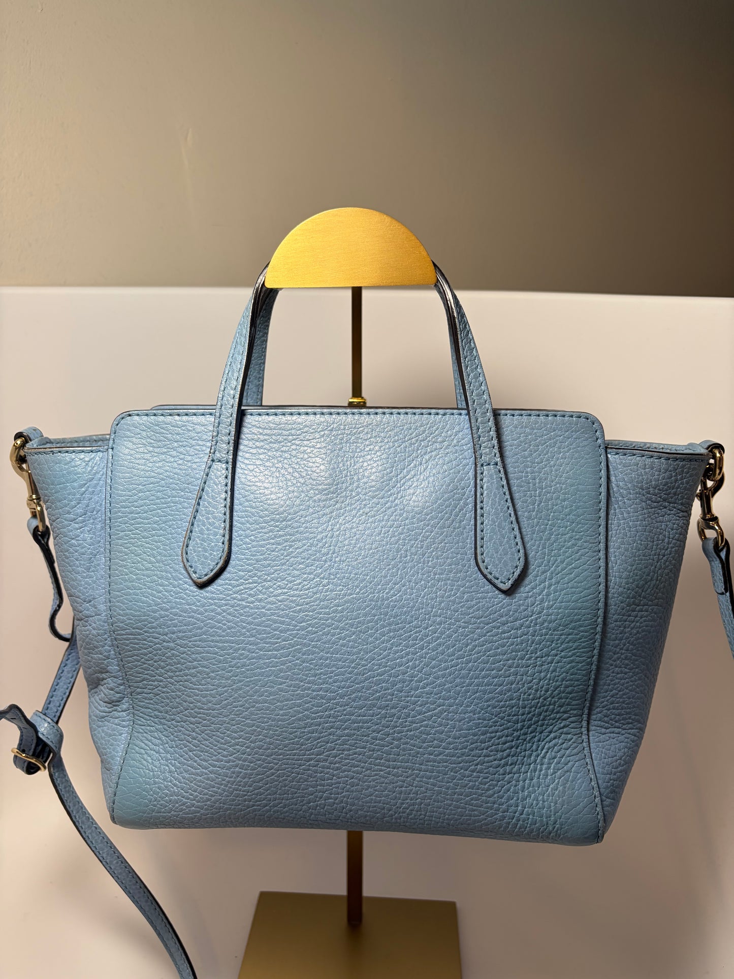 Gucci Mini Swing Tote Baby Blue Pebble Leather w/Crossbody Strap