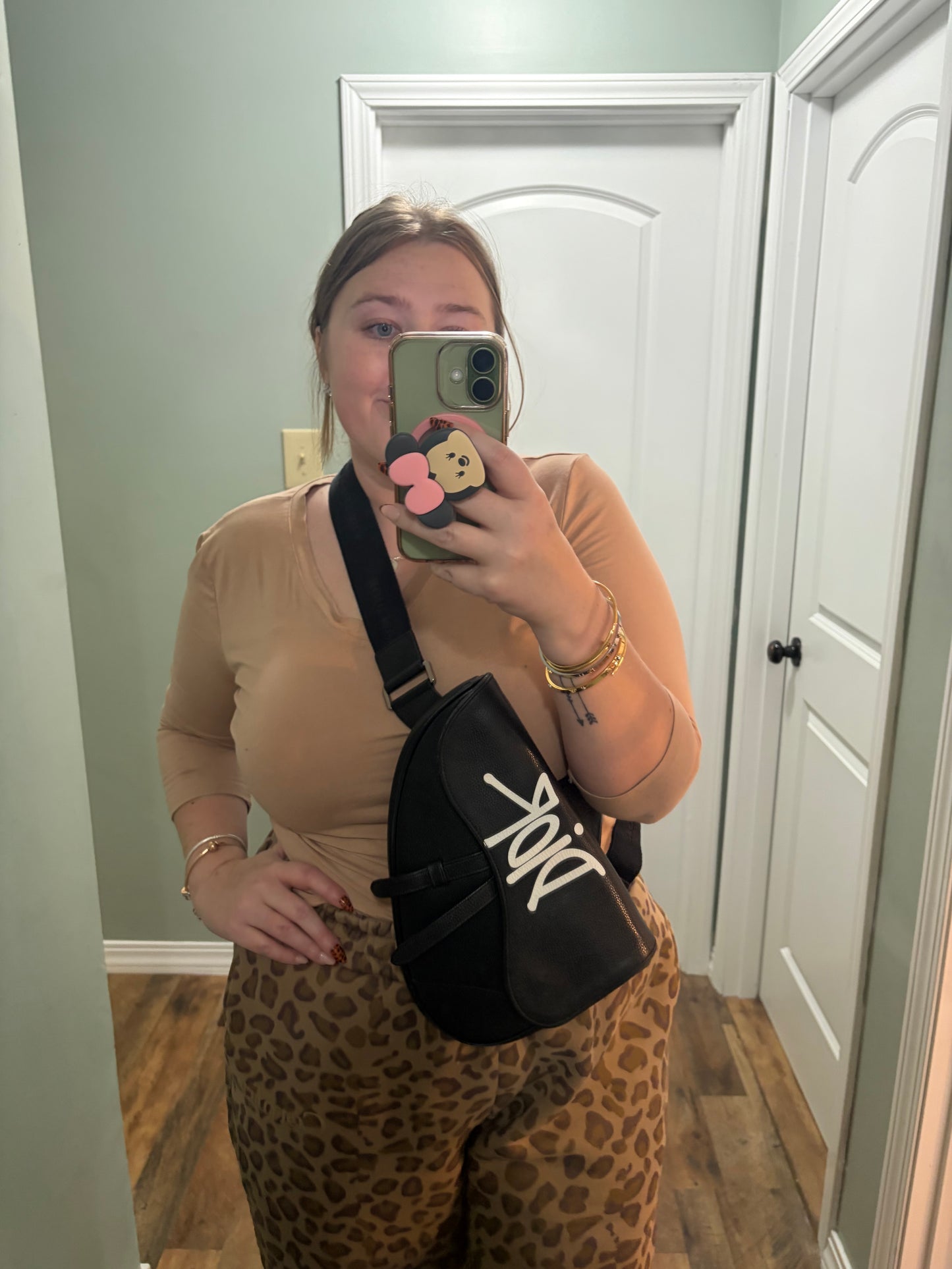 Christian Dior Black Leather Waist Bag/Crossbody Dior x Shawn Stussy Saddle Bag with Graffiti Logo Unisex