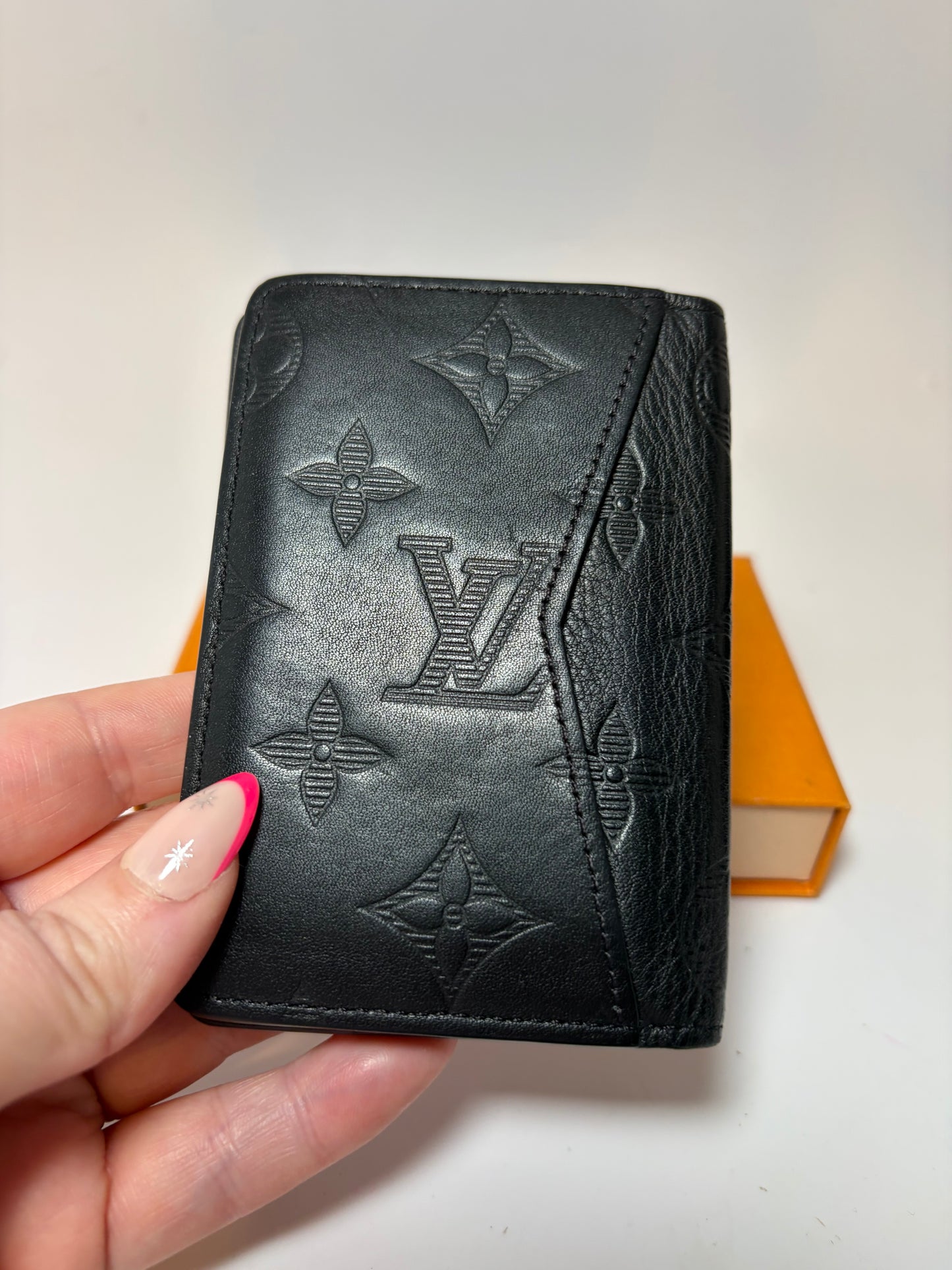 Louis Vuitton Pocket Organizer in Calfskin Shadow Leather Empriente Monogram w/COA, dust bag & box