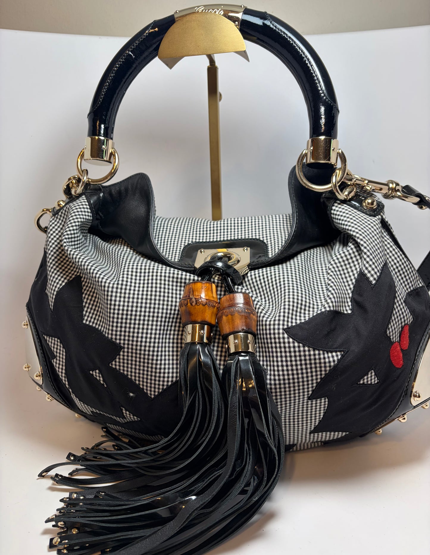 Gucci Indy Babouska Bamboo Top Handle Bag w/Shoulder Strap