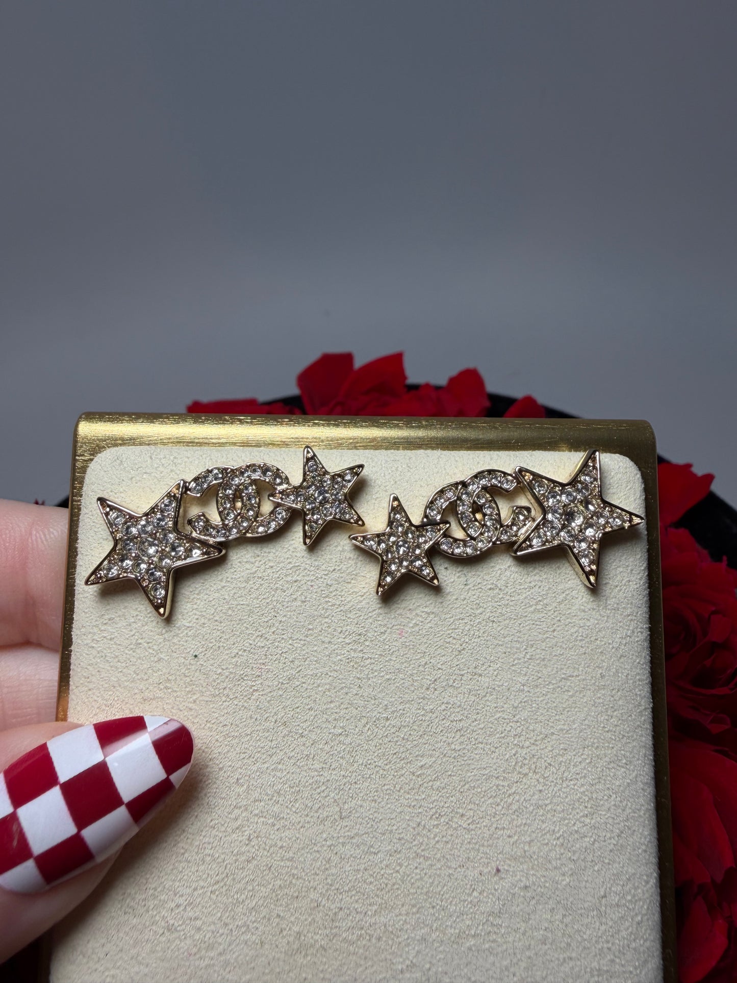 Chanel CC Gold Double Star Earrings