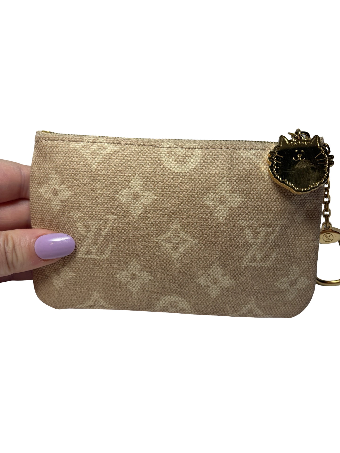 Louis Vuitton x Grace Coddington Meowgram Cat Key Pouch Small Size w/Cat motif zipper & design interior