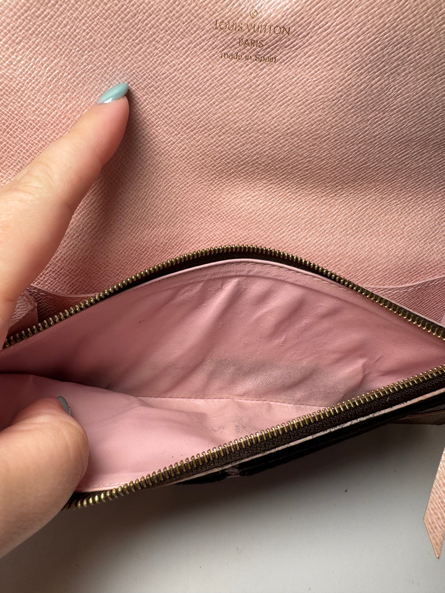 Louis Vuitton Damier Ebene Caissa Wallet w/Ballerine Pink Interior