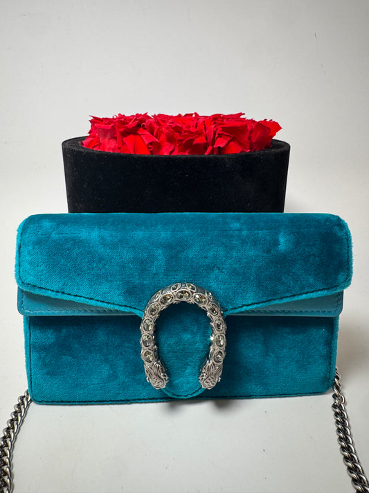 Gucci Velvet Super Mini Dionysus Shoulder Bag Pavone Cyan