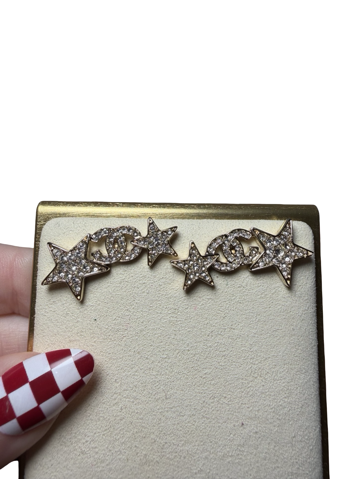 Chanel CC Gold Double Star Earrings