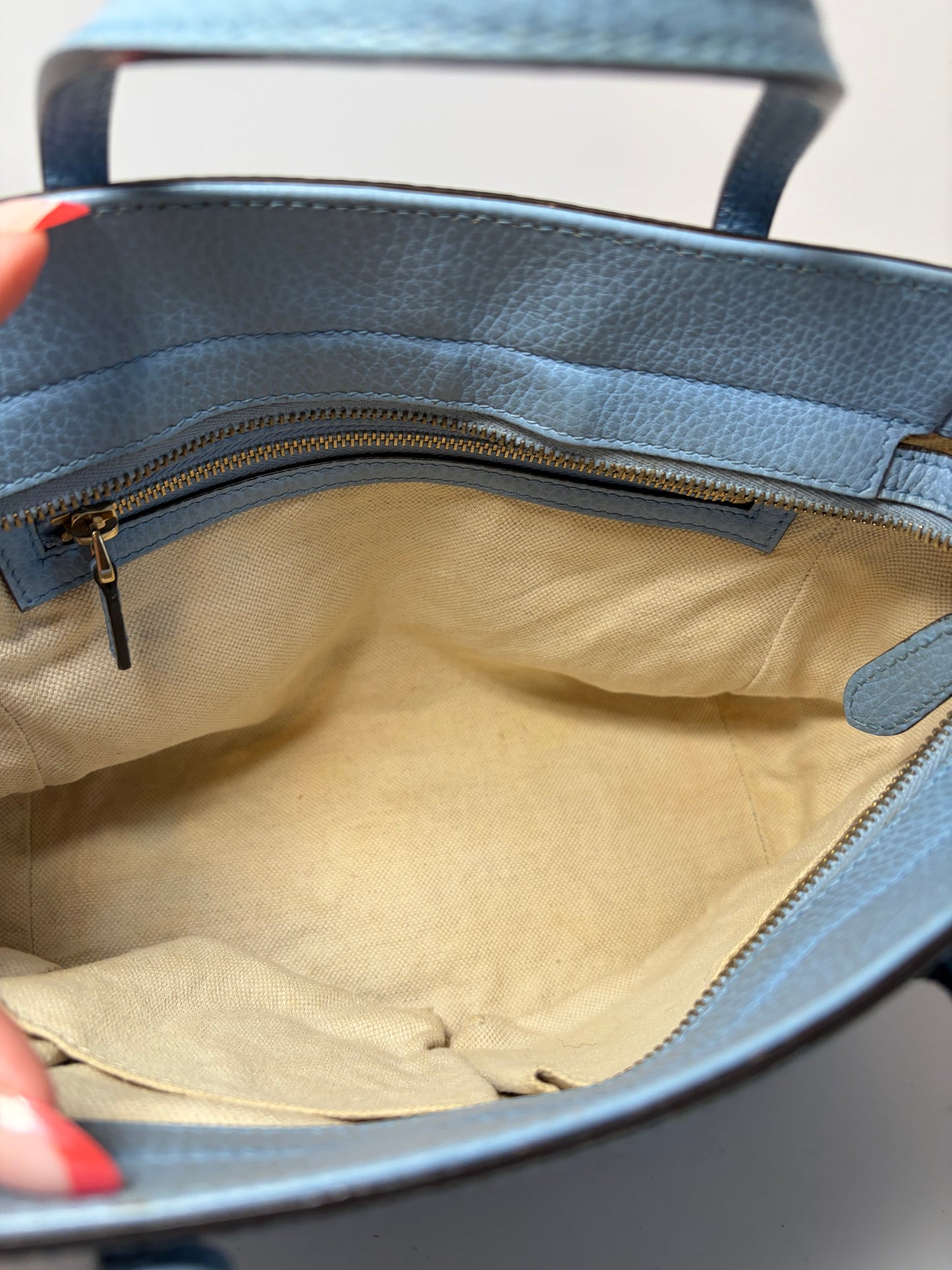 Gucci Mini Swing Tote Baby Blue Pebble Leather w/Crossbody Strap