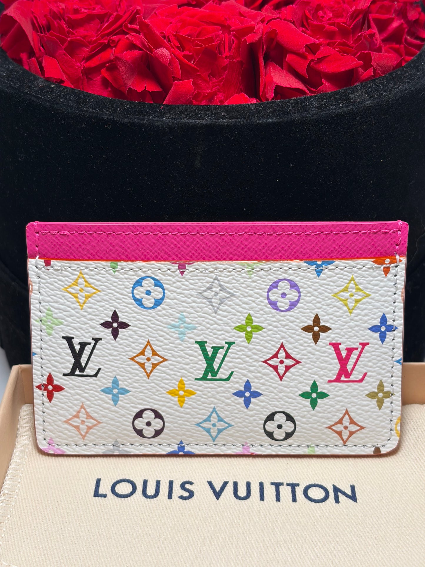 Louis Vuitton LV x TM White Multicolor & Hot Pink Card Case Murakami NWT