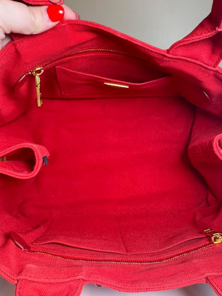 Prada Crystals Canapa Tote Large Red Rosso w/Crossbody Strap