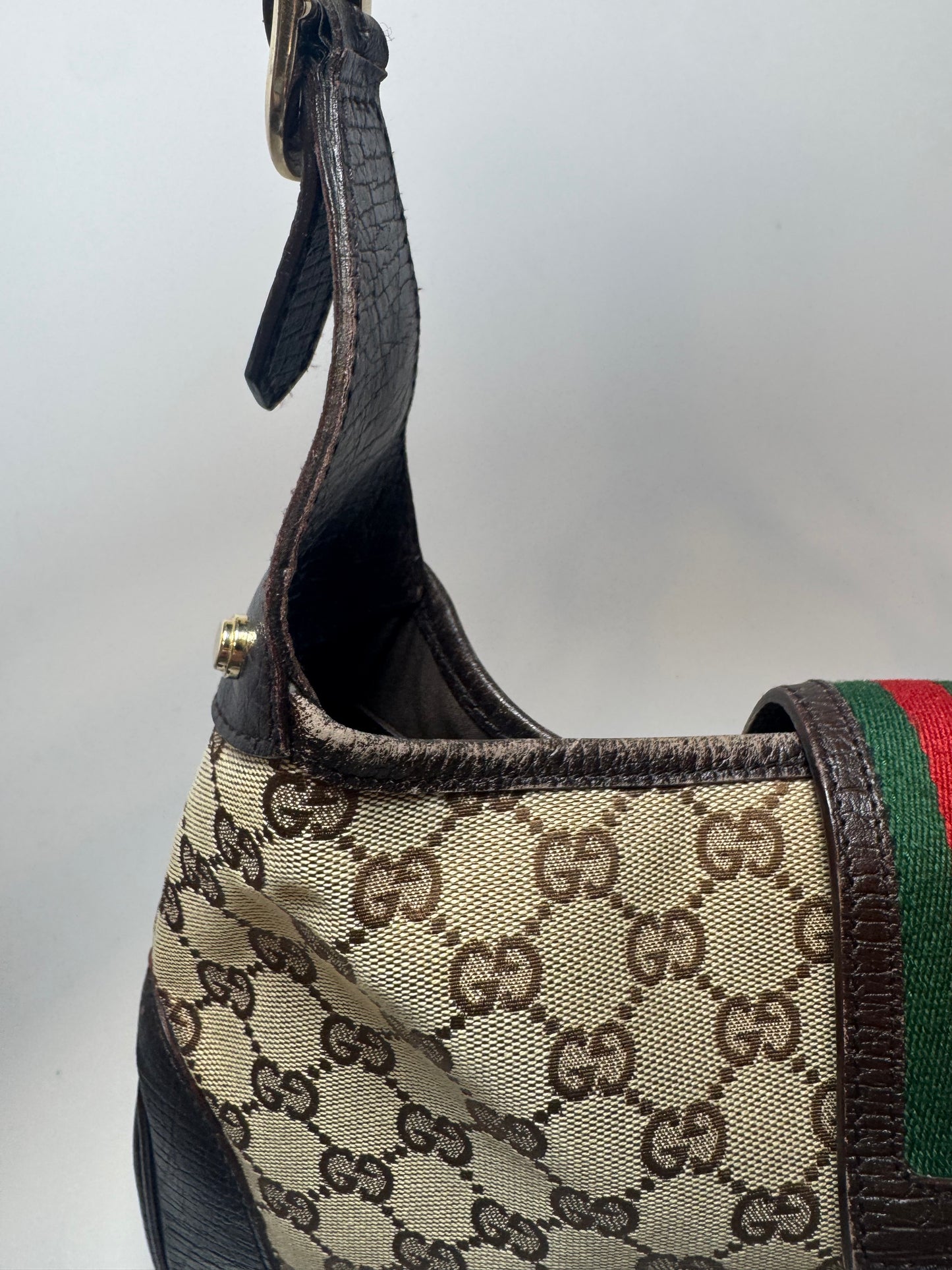 Gucci Jackie Sherry Line Monogram Canvas & Leather Shoulder Bag