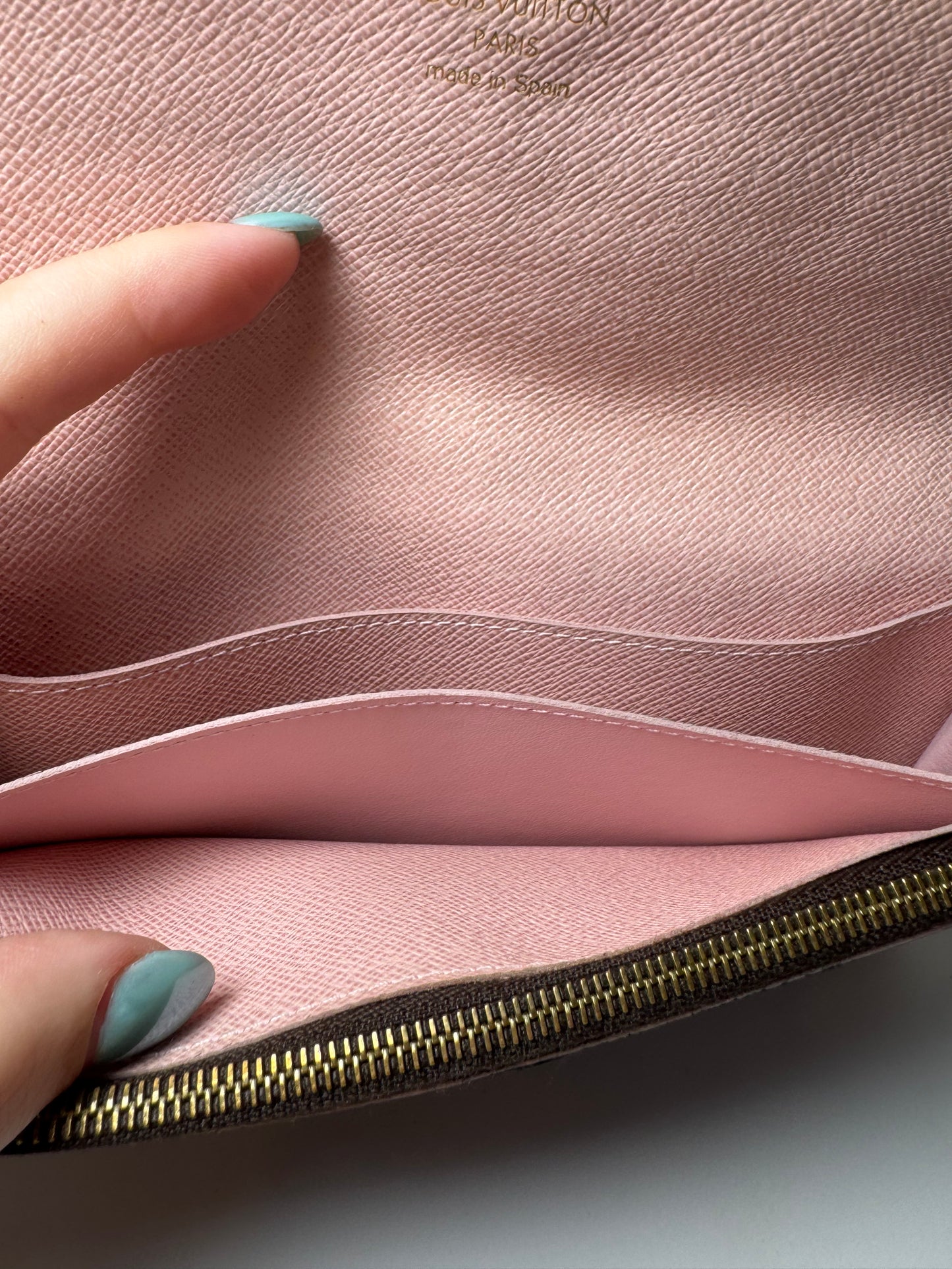 Louis Vuitton Damier Ebene Caissa Wallet w/Ballerine Pink Interior