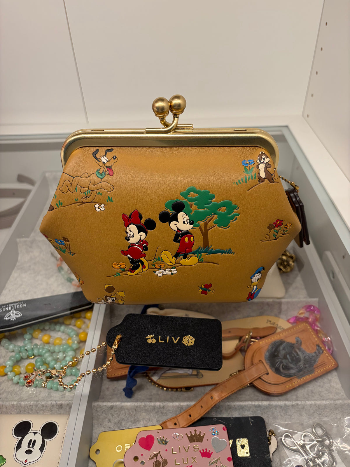 Coach x Disney Mickey & Friends Honey Brown Kiss Lock Crossbody NWT