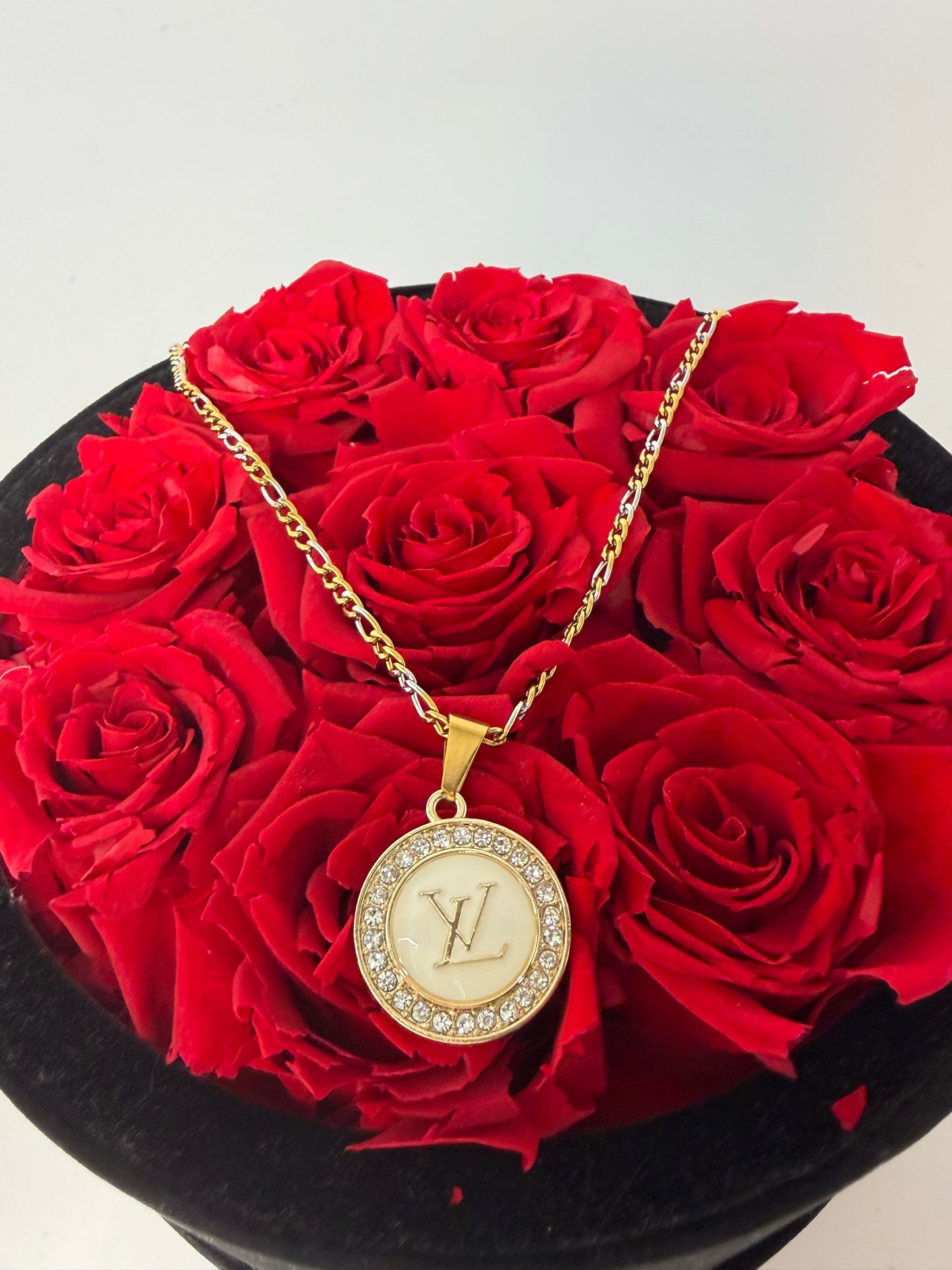 Upcycled Louis Vuitton Pendant Necklace with two toned chain