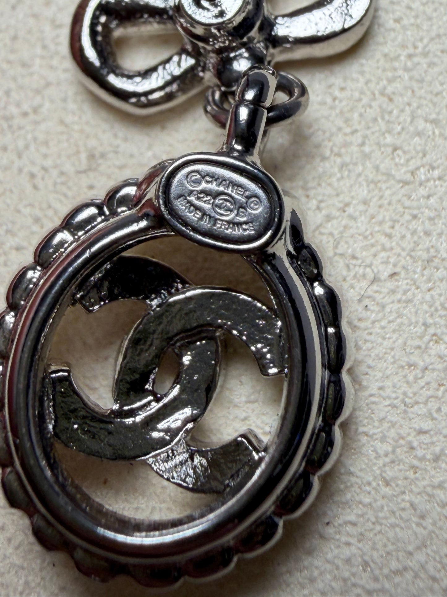 Chanel Coco Mark Ribbon Motif Crystal Post Earrings