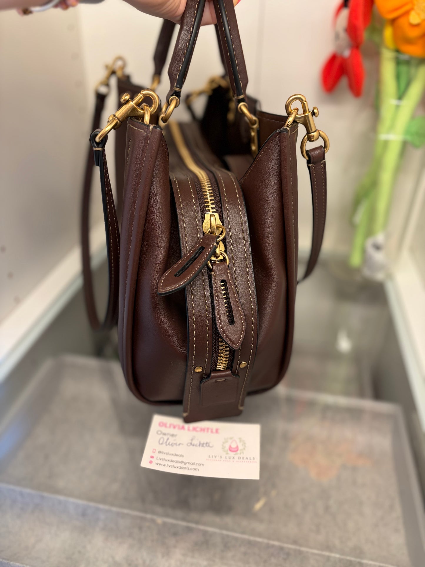 Coach Rogue 31 Maple & Brass w/shoulder straps, crossbody strap & dust bag- Like New