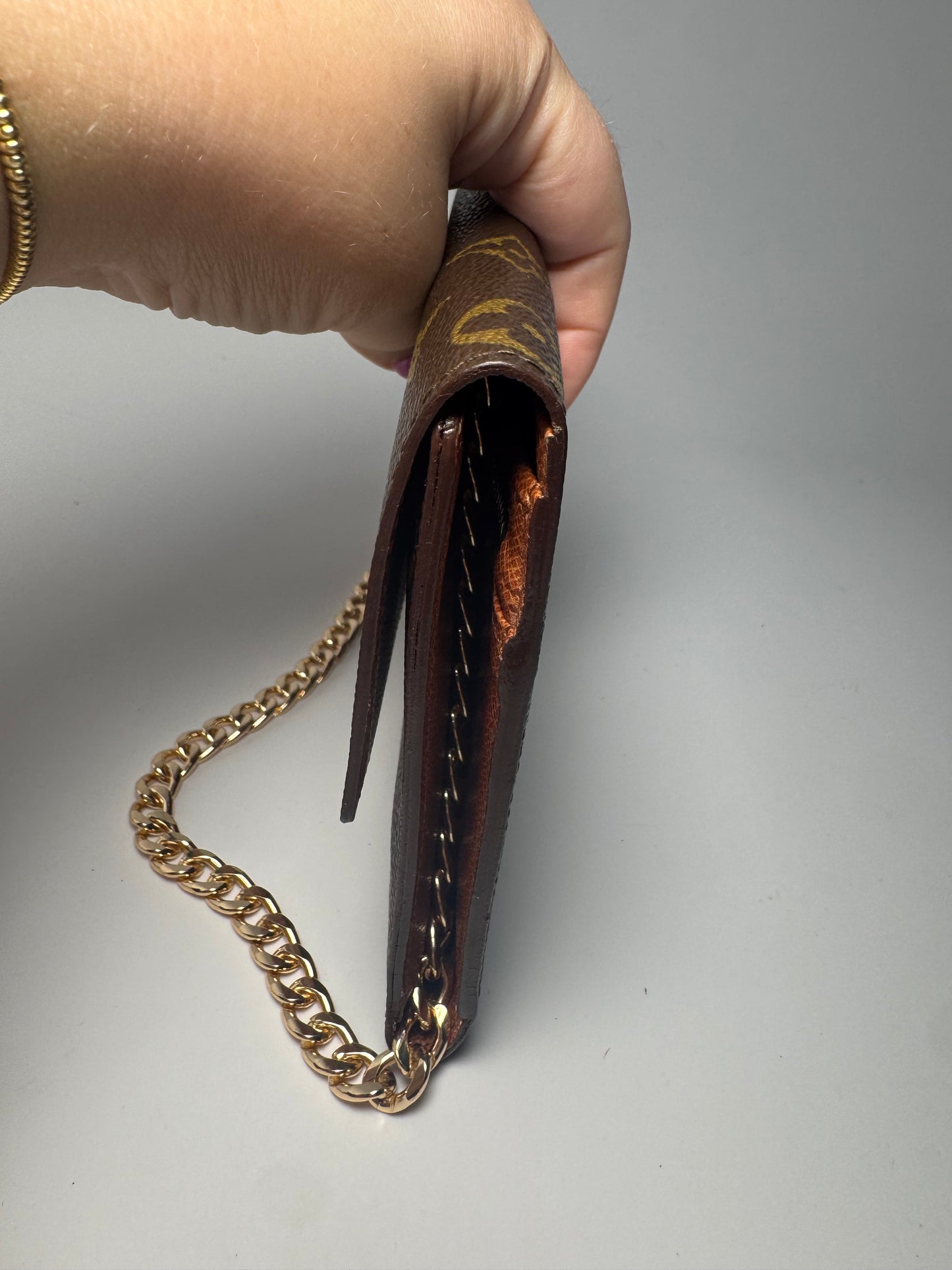 Louis Vuitton Trifold Pochette Passport Holder Monogram Wallet on Chain