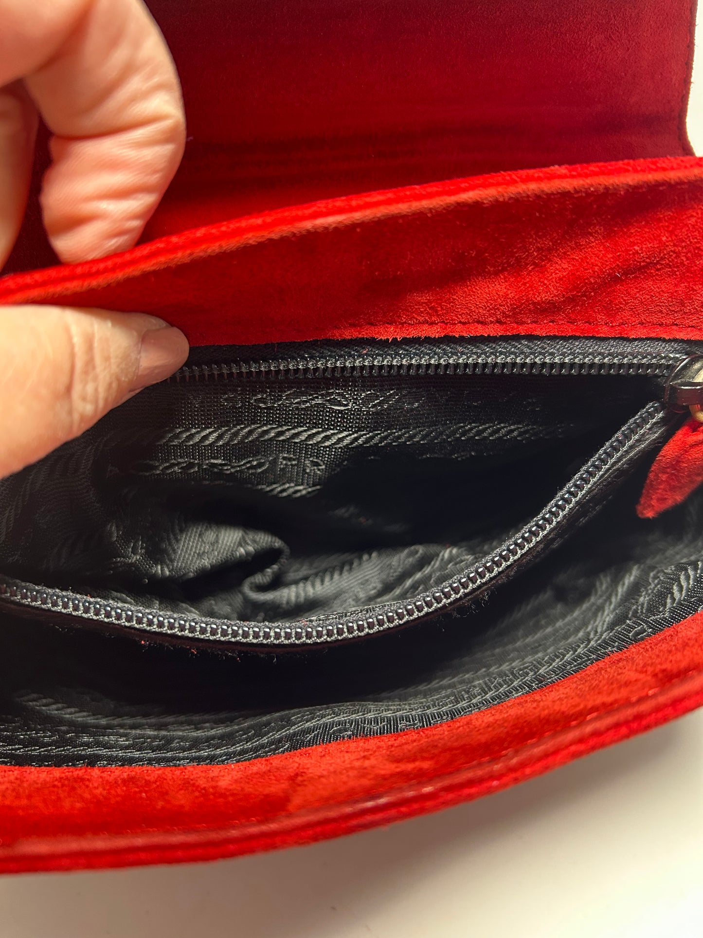 Prada Red Suede Chain Shoulder Bag