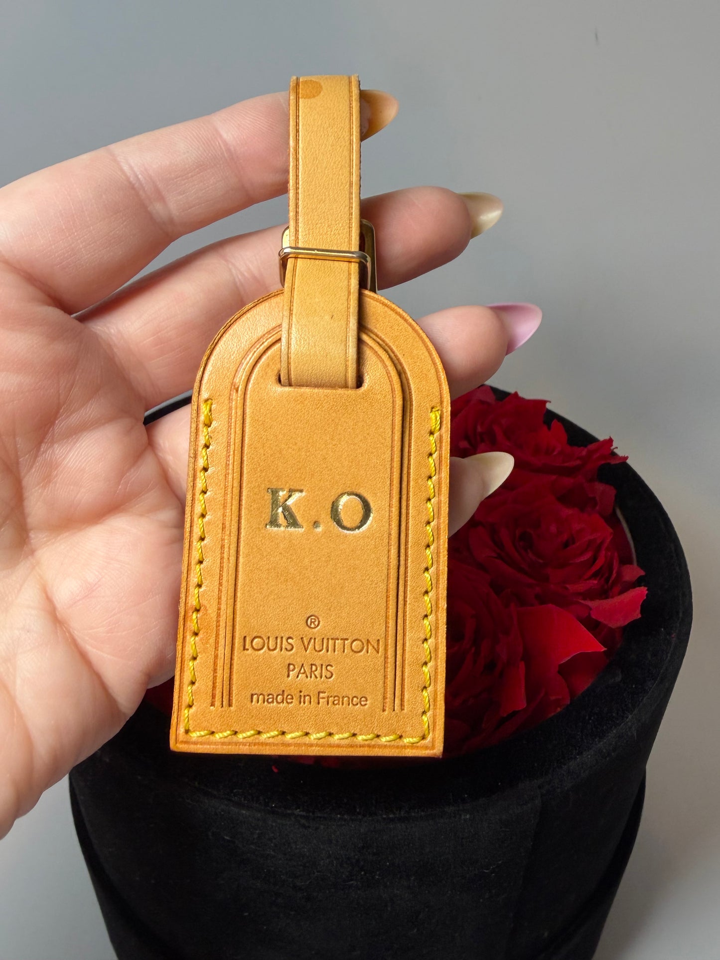 Louis Vuitton Vachetta Leather Luggage Tag Hot Stamped K.O.
