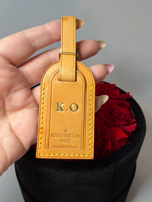 Louis Vuitton Vachetta Leather Luggage Tag Hot Stamped K.O.