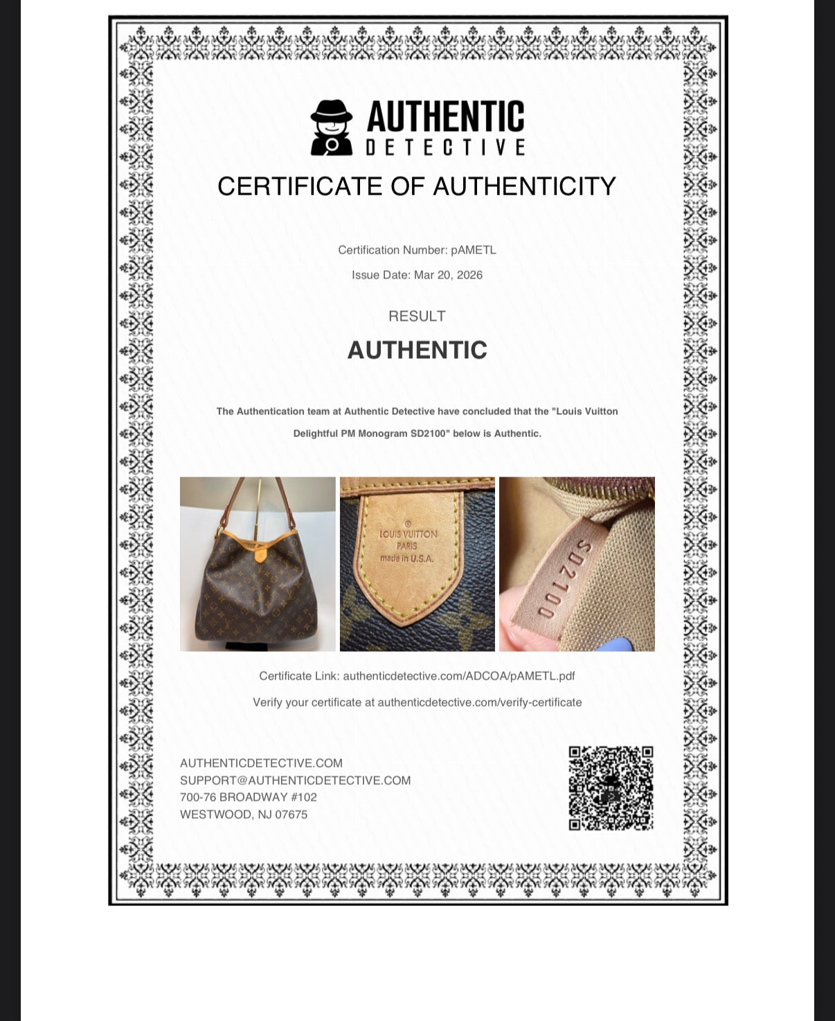 Louis Vuitton Delightful PM Monogram Shoulder Bag w/Certificate of Authenticity