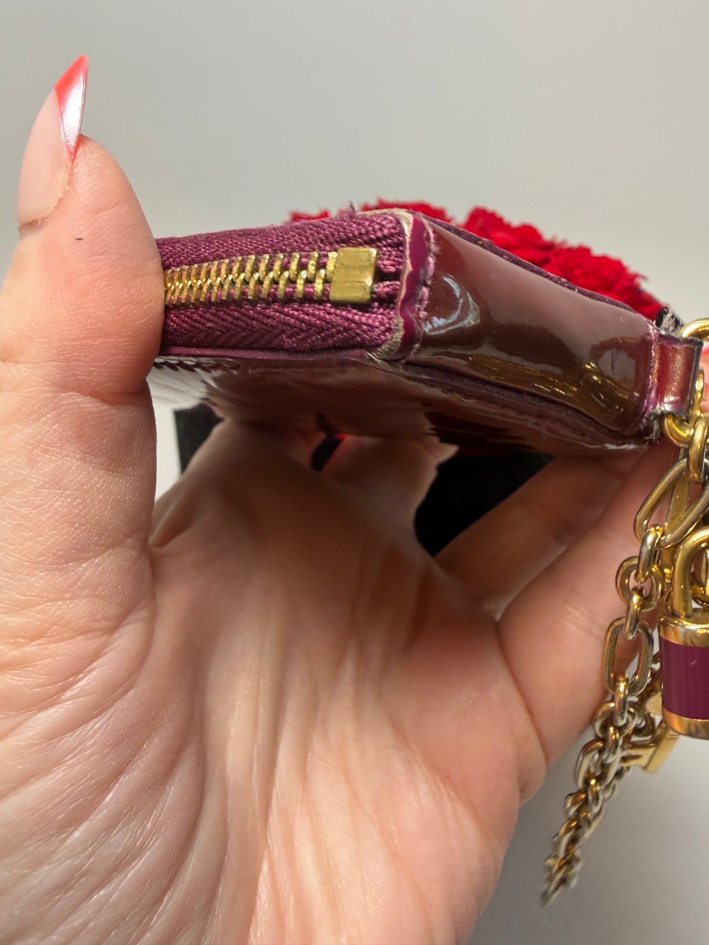 Louis Vuitton Monogram Vernis Heart Coin Purse in Amarante Color