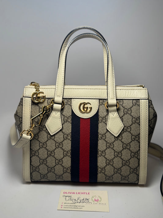 Gucci Ophidia Small GG Tote Leather & Canvas Crossbody Strap