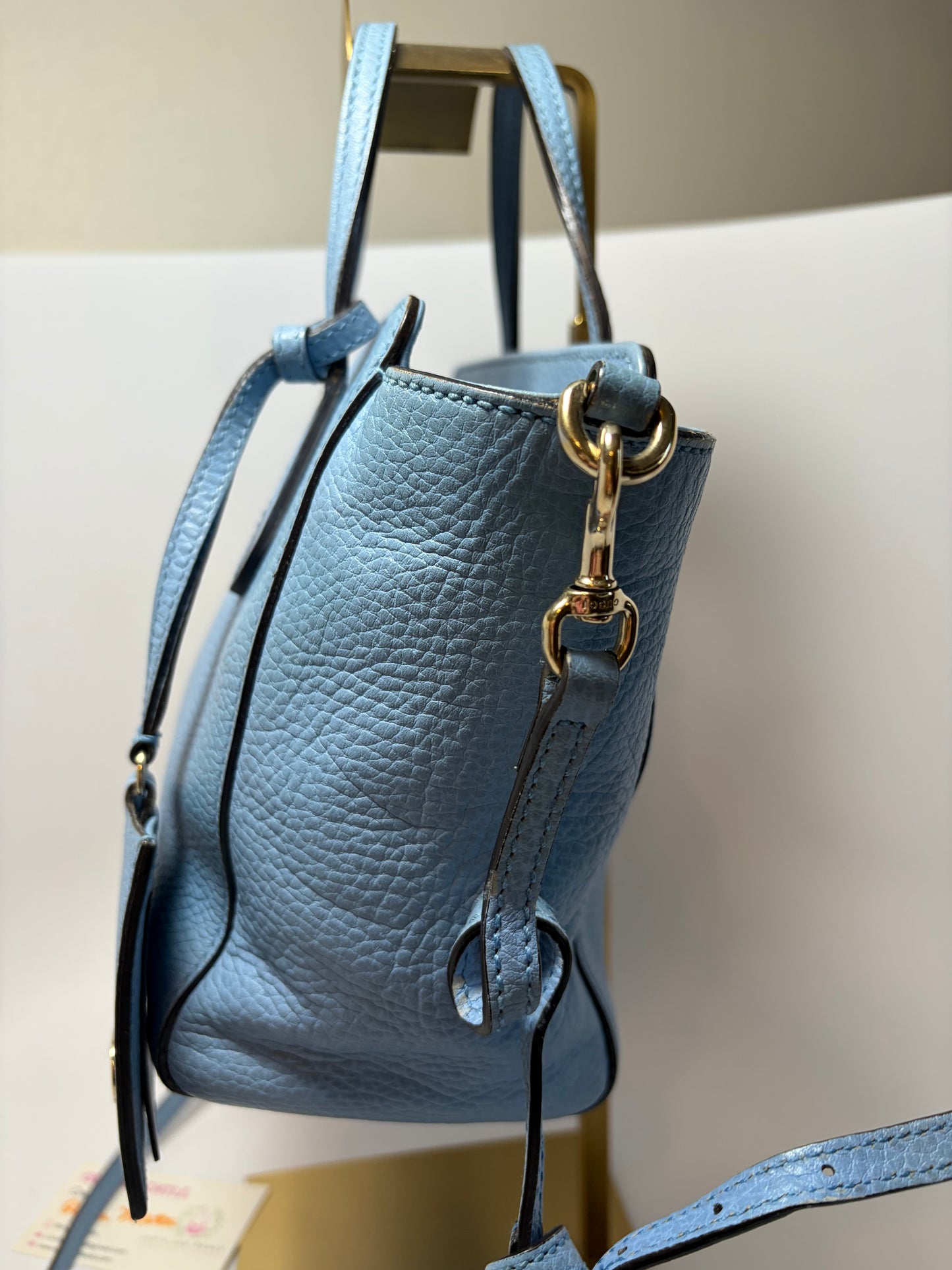 Gucci Mini Swing Tote Baby Blue Pebble Leather w/Crossbody Strap